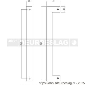 Intersteel Living 4330 deurgreep per stuk vierkant 325x60x25 mm hart op hart 300 mm RVS structuur zwart - R26010330 - afbeelding 2