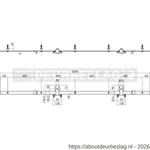 Intersteel Living 4501 schuifdeursysteem 2x1 meter met hangrollen recht top 130 mm zwart - R26008311 - afbeelding 2