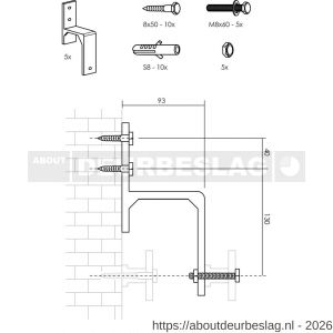 Intersteel Living 4501 set van 5 wandsteunen voor parallel geplaatste schuifdeuren mat zwart - R26008322 - afbeelding 2