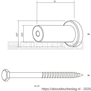 Intersteel Living 4501 set van 5 verlengde ronde steunen 50 mm voor rail schuifdeursysteem mat zwart - R26008323 - afbeelding 2