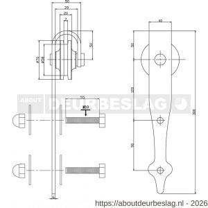 Intersteel Living 4501 set van 2 rollers pijlvorm 290 mm voor schuifdeursysteem 450124 met bevestiging staal mat zwart - R26008334 - afbeelding 2