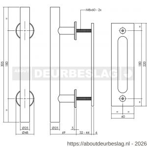 Intersteel Living 4501 deurgreep T-vorm diameter 25x305 mm met schuifdeurkom 220x60 mm zwart - R26009482 - afbeelding 2
