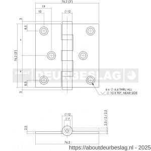 Intersteel Living 4625 kogellagerscharnier recht 3 inch 76x76x2.5 mm zwart - R26008335 - afbeelding 2