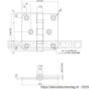 Intersteel Living 4625 kogellagerscharnier afgerond 3 inch 76x76x2.5 mm zwart - R26008337 - afbeelding 2