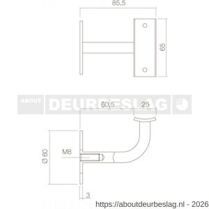 Intersteel Living 7300 leuninghouder gebogen vierkant hol zadel zwart - R26009213 - afbeelding 2