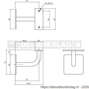 Intersteel Living 7300 leuninghouder gebogen vierkant vlak zadel zwart - R26009214 - afbeelding 2