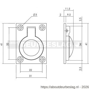 Intersteel Living 7526 luikring recht 41x31 mm zwart - R26009966 - afbeelding 2