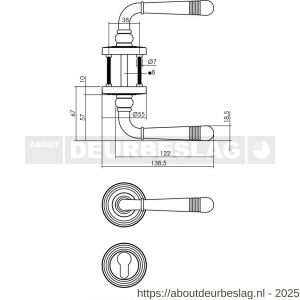 Intersteel 1725 deurkruk Helena op rozet verdekt met rillen diameter 55x10 mm met nokken en cilinderrozetten gebruineerd - R26008349 - afbeelding 2