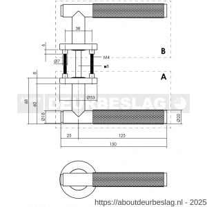 Intersteel 1269 deurkruk gatdeel links Rombo op rozet verdekt diameter 53x8 mm met nokken antraciet grijs - R26010354 - afbeelding 2