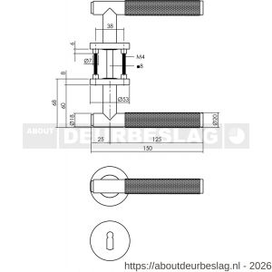 Intersteel 1269 deurkruk Rombo op rozet verdekt diameter 53x8 mm met nokken en sleutelrozetten antraciet grijs - R26010355 - afbeelding 2