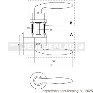 Intersteel 1281 deurkruk gatdeel links Jupiter op rozet verdekt diameter 53x8 mm met nokken antraciet grijs - R26010366 - afbeelding 2
