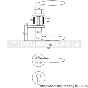 Intersteel 1281 deurkruk Jupiter op rozet verdekt diameter 53x8 mm met nokken en cilinderrozetten antraciet grijs - R26010368 - afbeelding 2