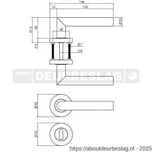 Intersteel 1693 deurkruk Bastian op rozet verdekt diameter 52x10 mm met nokken en sleutelrozetten antraciet grijs - R26010372 - afbeelding 2