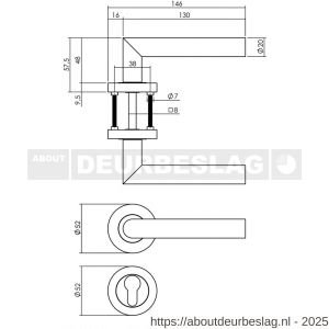 Intersteel 1693 deurkruk Bastian op rozet verdekt diameter 52x10 mm met nokken en cilinderrozetten antraciet grijs - R26010373 - afbeelding 2