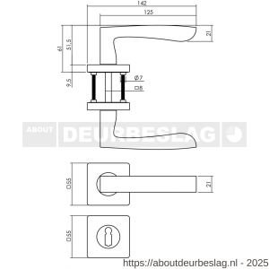 Intersteel 1712 deurkruk Minos op rozet verdekt 55x55x10 mm met nokken en sleutelrozetten antraciet grijs - R26010382 - afbeelding 2
