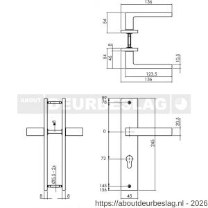 Intersteel Living 1744 deurkruk Hera op schild rechthoekig 245x45 mm profielcilindergat 72 mm antraciet grijs - R26010430 - afbeelding 2