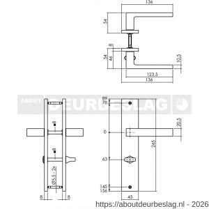 Intersteel Living 1744 deurkruk Hera op schild rechthoekig 245x45 mm WC 63/8 mm antraciet grijs - R26010433 - afbeelding 2