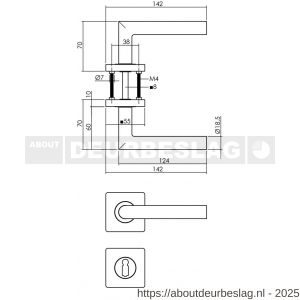 Intersteel 1747 deurkruk Bastian op rozet verdekt 55x55x10 mm met nokken en sleutelrozetten antraciet grijs - R26010807 - afbeelding 2