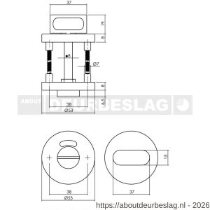 Intersteel Living 3512 WC-sluiting verdekt diameter 53x8 mm met nokken en stift 8x8 mm antraciet grijs - R26010443 - afbeelding 2