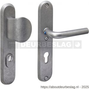 Intersteel 3788 SKG3 veiligheidsbeslag ovaal 250x50 mm greep-kruk Luzern met veerconstructie profielcilindergat 72 mm met kerntrekbeveiliging RVS getrommeld - R26010855 - afbeelding 1