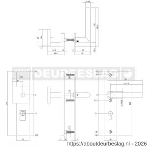 Intersteel 3962 SKG3 veiligheidsbeslag rechthoekig 250x50 mm greep-kruk Jura profielcilindergat 72 mm met kerntrekbeveiliging RVS getrommeld - R26010850 - afbeelding 2