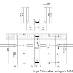Intersteel 3964 SKG3 veiligheidsbeslag rechthoekig 250x50 mm kruk-kruk Jura met veerconstructie profielcilindergat 92 mm met kerntrekbeveiliging RVS getrommeld - R26010847 - afbeelding 2