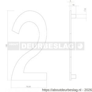 Intersteel 4020 huisnummer 2 150 mm RVS getrommeld - R26010838 - afbeelding 2