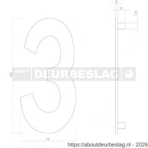 Intersteel 4020 huisnummer 3 150 mm RVS getrommeld - R26010837 - afbeelding 2