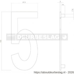 Intersteel 4020 huisnummer 5 150 mm RVS getrommeld - R26010835 - afbeelding 2