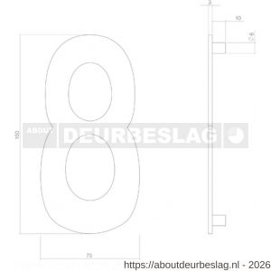 Intersteel 4020 huisnummer 8 150 mm RVS getrommeld - R26010832 - afbeelding 2