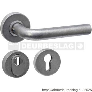 Intersteel 4057 set achterdeurbeslag rond deurkruk Luzern met massieve rozetten en SKG3 veiligheidsrozetten RVS getrommeld - R26010829 - afbeelding 1