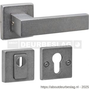 Intersteel 4057 set achterdeurbeslag vierkant deurkruk Amsterdam met massieve rozetten en SKG3 veiligheidsrozetten RVS getrommeld - R26010825 - afbeelding 1