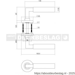 Intersteel 0379 deurkruk Baustil op rozet verdekt diameter 53x8 mm met nokken en cilinderrozetten RVS - R26005258 - afbeelding 2