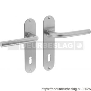 Intersteel 0566 deurkruk Recht diameter 16 mm op schild ovaal 175x41x2 mm sleutelgat 72 mm RVS - R26000700 - afbeelding 1