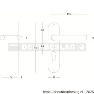Intersteel 0566 deurkruk Recht diameter 16 mm op schild ovaal 175x41x2 mm profielcilindergat 55 mm RVS - R26000701 - afbeelding 2