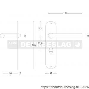 Intersteel 0566 deurkruk Recht diameter 16 mm op schild ovaal 175x41x2 mm WC 72/8 mm RVS - R26000704 - afbeelding 2