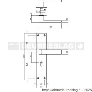 Intersteel 0571 deurkruk Amsterdam met schild rechthoekig 250x55x2 mm sleutelgat 110 mm RVS - R26009246 - afbeelding 1