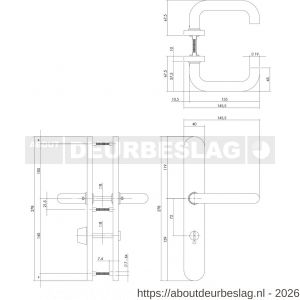 Intersteel 0579 deurkruk Rond op XL schild verdekt ovaal 278x40 mm WC 72/8 mm RVS - R26005279 - afbeelding 2
