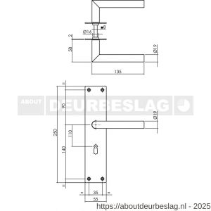 Intersteel 0583 deurkruk Jura met schild rechthoekig 250x55x2 mm sleutelgat 110 mm RVS - R26009248 - afbeelding 1