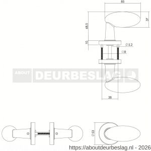Intersteel Living 0613 deurkruk Golfclub op rozet verdekt diameter 53x10 mm RVS - R26000491 - afbeelding 2