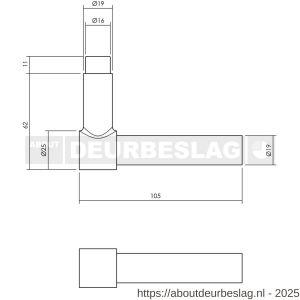 Intersteel 0632 deurkruk gatdeel L-model recht voor espagnolet RVS - R26005288 - afbeelding 2
