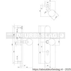 Intersteel 0661 knopschild ovaal verdekt XL rechts 278x40x10 mm met nokken en vaste knop bol-schuin profielcilindergat 72 mm RVS - R26005301 - afbeelding 2