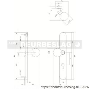 Intersteel 0661 knopschild ovaal verdekt XL links 278x40x10 mm met nokken en vaste knop bol-schuin profielcilindergat 72 mm RVS - R26005302 - afbeelding 2