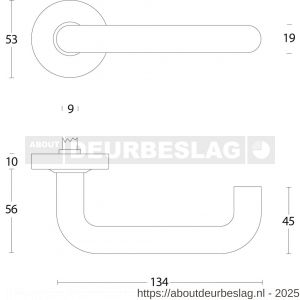 Intersteel 0758 deurkruk Rond brandvertragend 9 mm op rozet verdekt diameter 53x10 mm met nokken en cilinderrozetten RVS - R26005428 - afbeelding 2