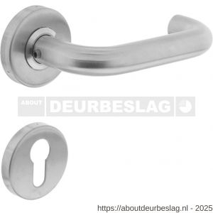 Intersteel 0758 deurkruk Rond brandvertragend 9 mm op rozet verdekt diameter 53x10 mm met nokken en cilinderrozetten RVS - R26005428 - afbeelding 1