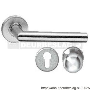 Intersteel 0763 knop-kruk garnituur brandvertragend Jura op rozet verdekt diameter 53x10 mm met nokken en cilinderrozetten RVS - R26008439 - afbeelding 1