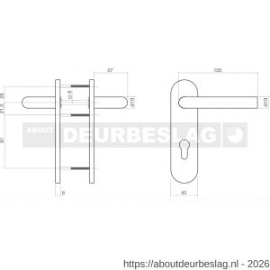 Intersteel Essentials 0774 deurkruk Jura brandvertragend met stift 9x9 mm op schild verdekt ovaal 176x46 mm profielcilindergat 72 mm RVS - R26000962 - afbeelding 2