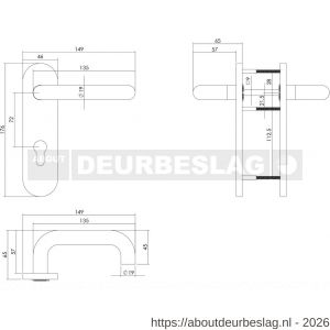 Intersteel Essentials 0775 deurkruk Rond brandvertragend met stift 9x9 mm op schild verdekt ovaal 176x46 mm profielcilindergat 72 mm RVS - R26000964 - afbeelding 2
