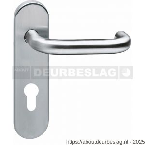 Intersteel Essentials 0775 deurkruk Rond brandvertragend met stift 9x9 mm op schild verdekt ovaal 176x46 mm profielcilindergat 72 mm RVS - R26000964 - afbeelding 1