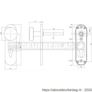 Intersteel 0778 knopschild ovaal verdekt brandvertragend 170x47x8 mm met vaste knop plat en wisselstift 9 mm profielcilindergat 72 mm RVS - R26000972 - afbeelding 2